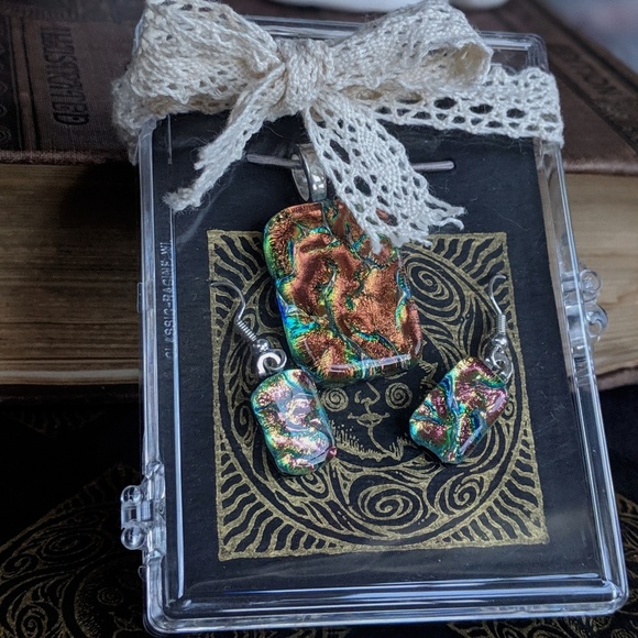 Fire & Ice; Glass/Dichroic Pendant & Earring Set - Picture 1 of 6